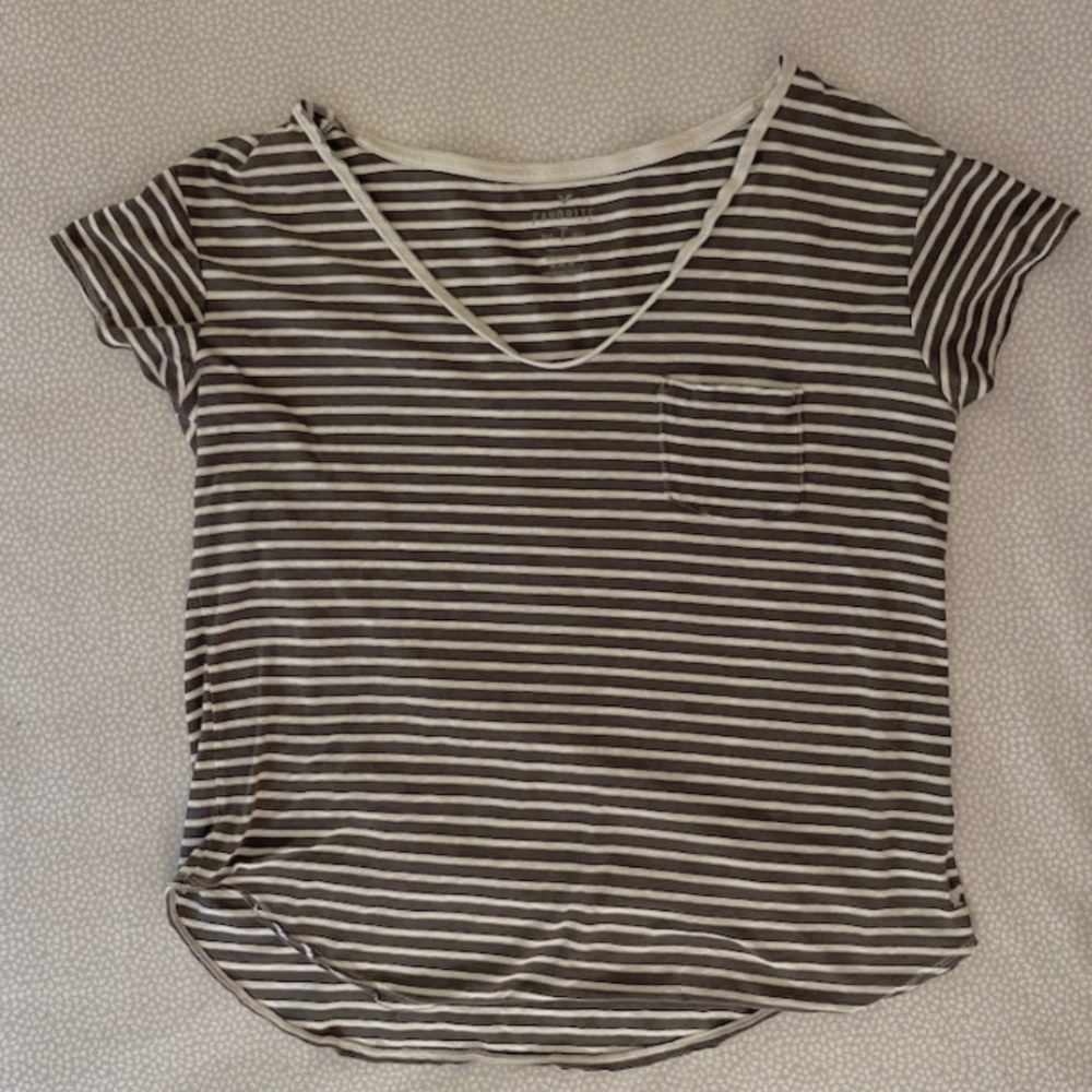 American Eagle Gray/White Striped Boxy Top